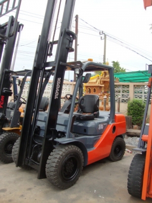 ขายด่วน !!!  รถโฟล์คลิฟท์  TOYOTA  8FD30  (รถนอก  สภาพดี  พร้อมใช้)  เครื่องยนต์ดีเซล  เกียร์ออโตเมติค  เสาสูง  4  เมตร  ยางตัน 4  ล้อ