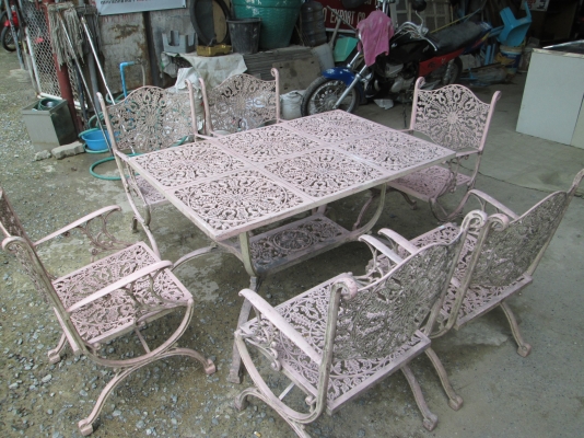 โต๊ะอัลลอยชุดใหญ่   ลายสวยมากๆๆ   เก้าอี้ 6 ตัว  12900บาท