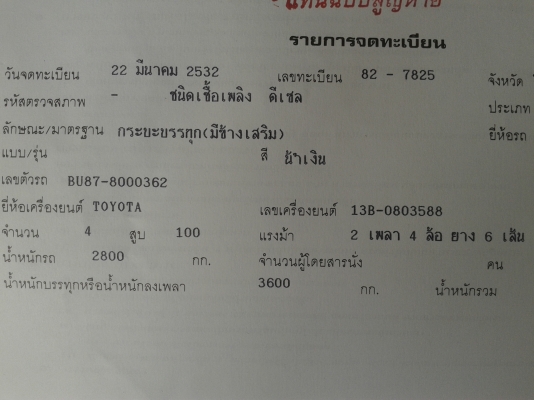 ขายรถบรรทุก TOYOTA BU87 เครื่อง13B ขายรถบรรทุก TOYOTA BU87 เครื่อง13B