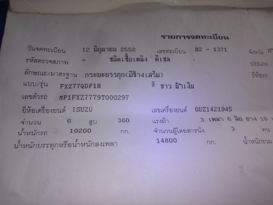 ขายรถอีซุซุเด็กก้า360แม่ลูกสามเพลาไม่ดั้มปี52