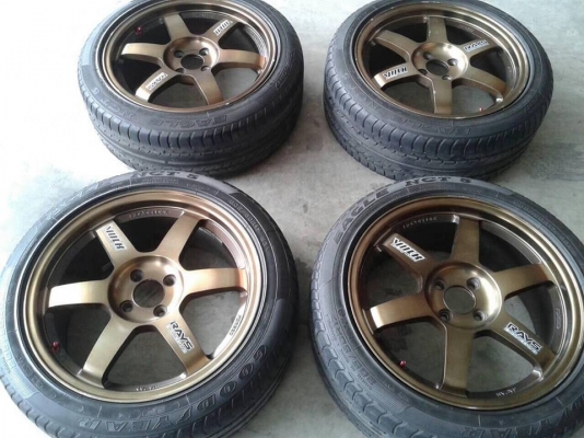 แมคTE37ก้านตรง  4รู100 ขอบ17กว้าง7.5 พร้อมยางปี09 สภาพดี   ไม่เคยซ่อม  TEL.082-1476803  คุณอาตอม