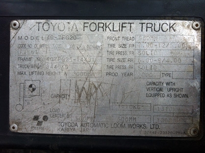 ขายรถยกโฟล์คลิฟท์ โตโยต้า 2 ตัน รุ่น 7 เบนซิล ถูกๆ