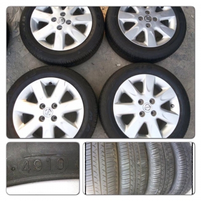 ขายล้อแม็กซ์15 Nissan March + ยางปลายปี10 ราคา 6,900 บ.ถูก