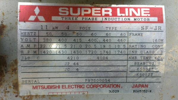 Sell> มอเตอร์ มิตซูบิชิ 15 HP 1420 RPM 3 เฟส 380 V ครับ กำแพงแสน นครปฐม