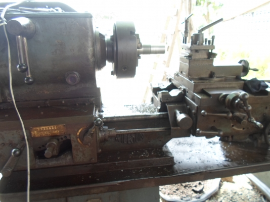 เครื่องกลึง อังกฤษ 7 ฟุต หนัก 2 เพลา เกียร์บล็อก กลึงเกลียวได้ 85,000