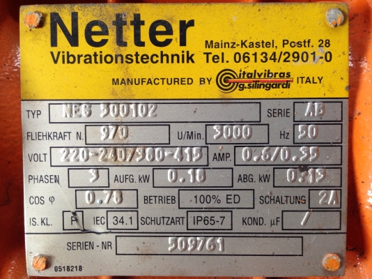 ขายมอเตอร์สั่น Netter 1/4 HP. made in Italy สภาพใหม่เก่าเก็บ ไม่เคยใช้งาน