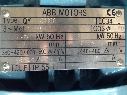 ขายมอเตอร์ ABB 10 HP. 970 RPM. 380 V ของใหม่อยู่ในลัง ไม่เคยใช้งานมี 2 ตัวครับ