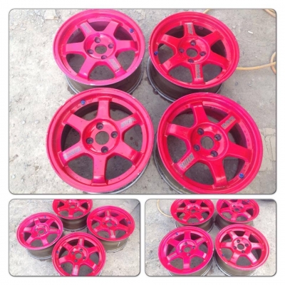 ขายแม็กมือ2 TE37 สีแดง ขอบ 15 กว้าง 7 4 รู100 ราคา 7,900บาทถูก