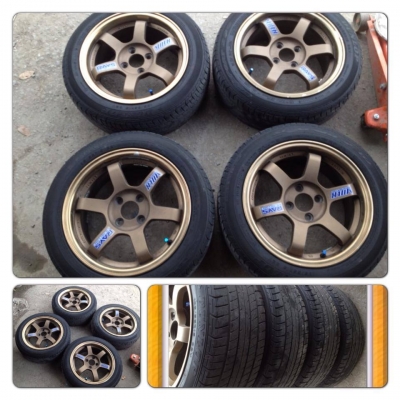 ขายล้อแม็กซ์มือ2ขอบ15 TE37SL 4รู100 + ยางปี10 ราคา 9,900 บาทถูก