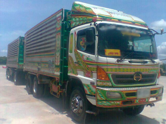 ขายรถบรรทุกพ่วงดั๊มพ์ HINO mega 320 แรง ปี 50 ดั๊มพ์แม่ลูกคอกเกษตร ลูก 3 คานแท้