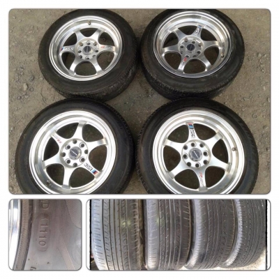 ขายล้อแม็กมือ2 SSRขอบ 15 หน้า7-หลัง8 4รู100/114 +ยางปี10 ราคา 11,500 บาทถูก