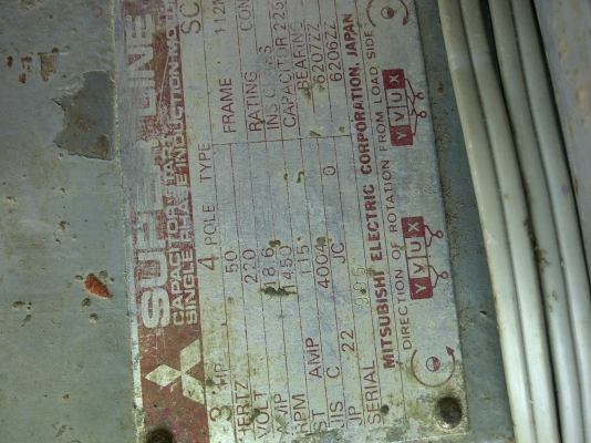 มอเตอร์ mitsubishi 3 แรง 1 เฟส 220 V.  เป็นแบบโครงสร้างเหล็กแข็ง สภาพพร้อมใช้ เสียงเงียบ แรงดี