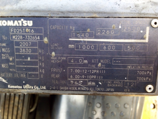 ***KOMATSU FD25-16 เสาสูง4เมตร ห้องเครื่องไม่มีเยิ้ม เครื่องดีเกียร์ดี