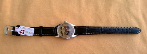 Camy Swiss movt (เครื่อง swiss) ไขลาน หน้าอวยพรตุ๊กตาจีน สายหนังใหม่ ขนาด 34 มม.(รวมเม็ด) สภาพ 90\%