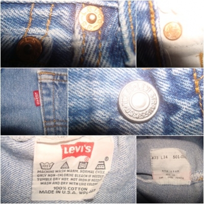 #9204#ยีนส์ลีวายส์ 501 ผ้าทราย ของแท้ มือสอง เอว34 ยาว32 made in usa