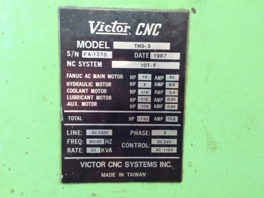 ขายเครื่องกลึง CNC ยี่ห่อ VICTOR รุ่น TNS-3 FANUC 10T-F ขายเครื่องกลึง CNC ยี่ห่อ VICTOR รุ่น TNS-3 FANUC 10T-F