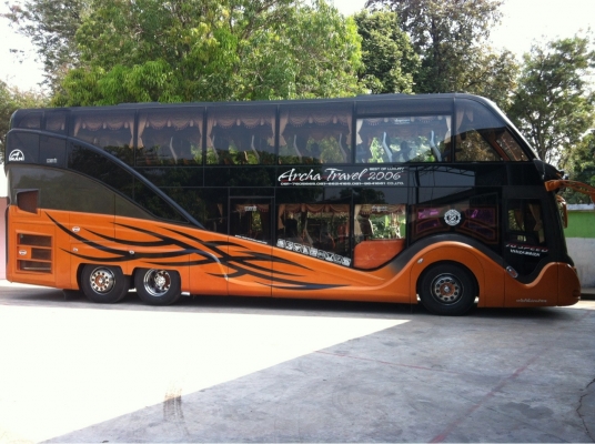 ขายรถทัวร์ 2 ชั้น 8 ล้อ สีส้ม ขายรถทัวร์ 2 ชั้น 8 ล้อ สีส้ม