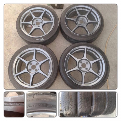 ขายแม็กมือ2 P1 ขอบ17 กว้าง7.5 4รู100+ ยางปี11 ราคา 11,500 บาทถูก