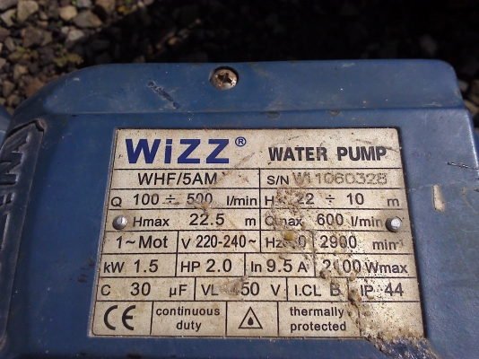 ปั้มน้ำคุณภาพสูง WIZZ ชนาด 2แรงม้า 2 นิ้ว อัตราการไหลของน้ำที่ 600 ลิตร/ นาที