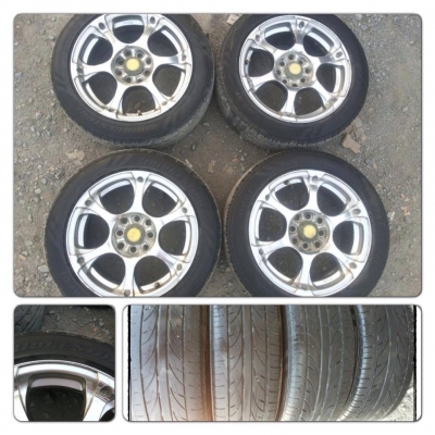 ขายล้อแม็กมือ2 6 ก้าน ขอบ15 4 รู100/114 +ยาง ราคา 4,300บาทถูก