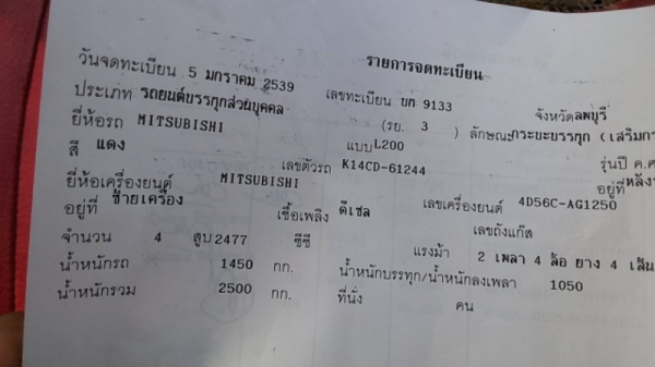 ***ขายแล้วครับขอบคุณ Truck2hand ขาย กระบะแค็ป MITSU L200 AEROBODY 2.5 ปี39/96 เครื่องเดิมเกียร์ เครื่องแน่นแรงเกียร์ดีไม่หลุด ช่วงล่างคัสซีสวยเดิมไม่มีผุ กระบะดี พื้นดี หน้า-หลังเดิมไม่เคยชนหนัก สีสันดี บาง มีบวมบ้างบางจุด  หัวเก๋งไม่ผุภายในดีย คอนโซลครบ