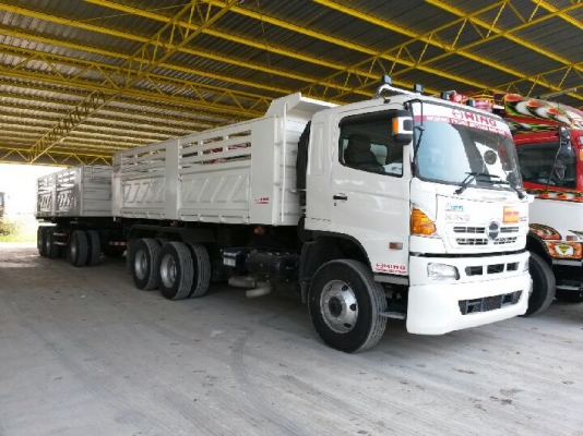 ขายดาวน์รถใหม่ป้ายแดง รถ 22 ล้อพ่วงแม่-ลูกดัมพ์ HINO FM1A 344 แรงม้า หางพ่วง 3 คานแท้กระบะเหล็กสามมิตรลอนเฉียงคอกเสมอหัว ขายดาวน์ 800000
