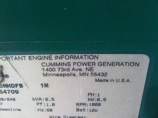 ขายเครื่องปั่นไฟCUMMINS 6.5 KVA ราคาถูก ใช้งานได้