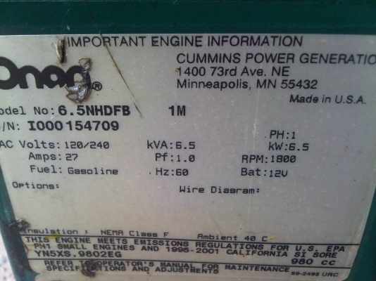 ขายเครื่องปั่นไฟCUMMINS 6.5 KVA ราคาถูก ใช้งานได้