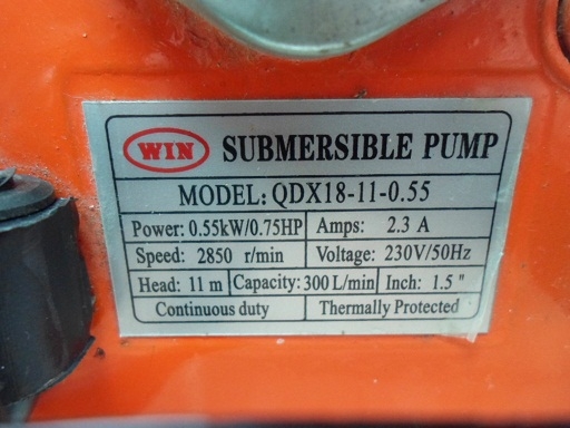 ขายปั้มแช่(ไดโว่) มือสองสภาพเหมือนใหม่ ยี่ห้อ win ขนาด1.5"