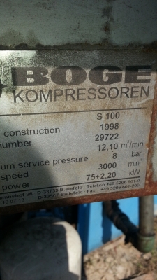 ขายปั๊มลมสกรู 100 แรงม้า BOGE ราคา 80,000 บาท