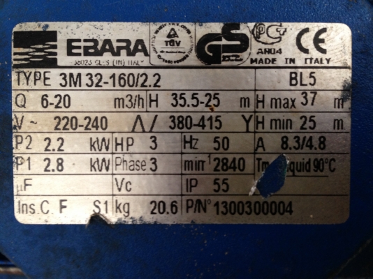 ขายปั้มน้ำหอยโข่งหัวสแตนเลส Ebara 3 HP. 380 V เข้า 2 นิ้ว ออก 1 นิ้ว สภาพสวย วิ่งนิ่มพร้อมใช้งาน มี 2 ตัวครับ