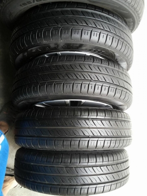 ล้อกะทะมิราจ2012 ยาง165 65 14 ปียาง2412 ทั้ง4เส้น ยางสวยมาก