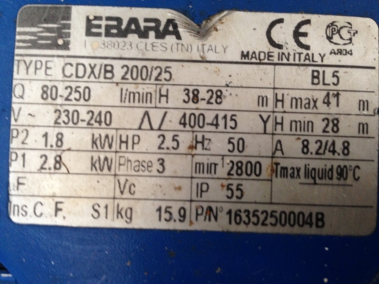 ขายปั้มน้ำหอยโข่งหัวสแตนเลส Ebara 2.5 HP. 380 V เข้า 1.5 นิ้ว ออก 1 นิ้ว สภาพสวย วิ่งนิ่มพร้อมใช้งาน มี 2 ตัวครับ