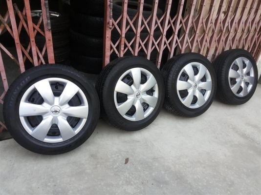 ล้อกะทะวีออส พร้อม ฝาครอบ ยาง 185 60 15 น้องๆป้ายแดง