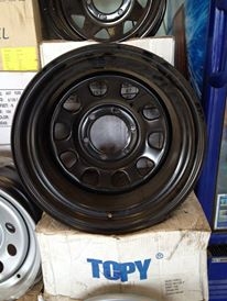 กระทะเหล็กแบบคางหมูขอบ16 6รู-25 หน้ากว้าง8นิ้ว