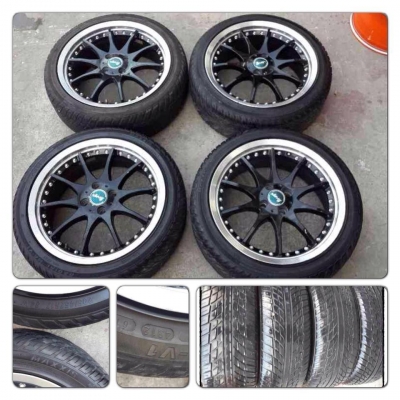ขายล้อแม็กมือ2 10 ก้าน ขอบ17 ดำขอบเงา 4รู100+ ยางปี12 ราคา9,900 บาทถูก