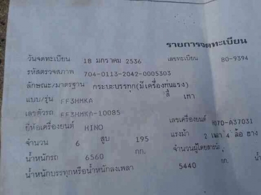 ขายรถ 6 ล้อพื้นเรียบใหญ่ติดเครน HINO FF 195 แรงม้า ติดเครน TANADO 4 ตัน กระบะยาว 6 เมตร ราคา 700000
