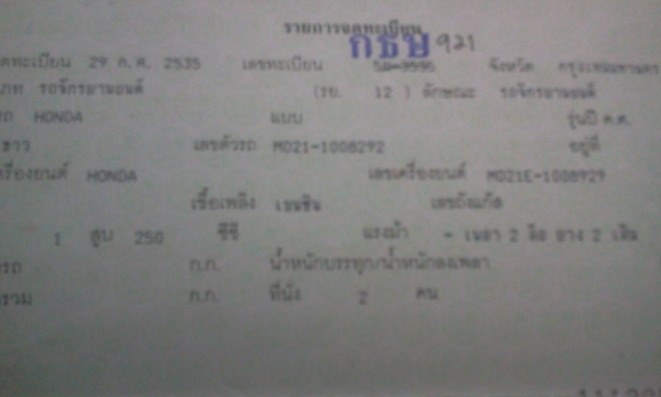 ขายโครงพร้อมทะเบียนแท้โอนขนส่ง ax1 250cc ราคา19999บาท