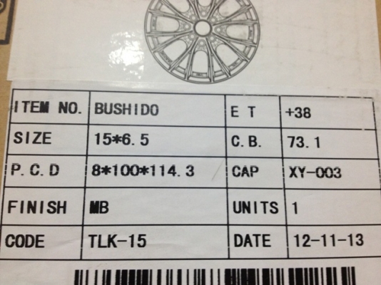 ขายล้อแม็กใหม่100\% Samurai Bushido ขอบ15 4รู100/114 ราคา 9300 บาทถูก