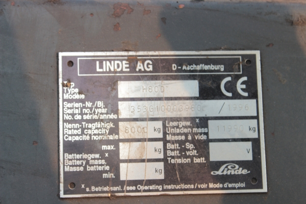 ขายรถยกฟอล์คลิฟต์ LINDE H80D ขนาด 8 ตัน AUTO เครื่องดีเซล 4สูบ ราคา 490,000 บาท