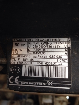 ปั้มน้ำ แบบตั้ง Grundfos 3 HP. 380 V ใบพัดสแตนเลส หลายชั้น สภาพสวย หมุนนิ่ม พร้อมใช้งาน