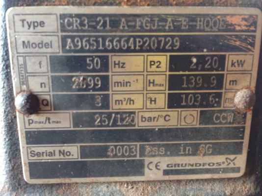 ปั้มน้ำ แบบตั้ง Grundfos 3 HP. 380 V ใบพัดสแตนเลส หลายชั้น สภาพสวย หมุนนิ่ม พร้อมใช้งาน