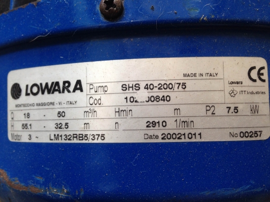 ขายปั้มน้ำหอยโข่ง LOWARA made in ITALY ขนาด 10 HP. เข้า 2.5 นิ้ว ออก 1.5 นิ้ว สภาพสวย พร้อมใช้งาน ขายปั้มน้ำหอยโข่ง LOWARA made in ITALY ขนาด 10 HP. เข้า 2.5 นิ้ว ออก 1.5 นิ้ว สภาพสวย พร้อมใช้งาน