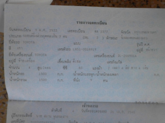 ขาย TOYOTA HERO LN51 แวน กระบะช่วงสั้น 4 ขอ ราคา54000