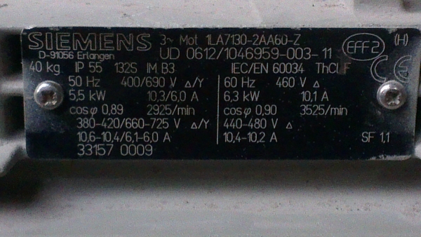 Sell> มอเตอร์มือสอง Siemens 3 เฟส 7.5 แรง 380V. 2925RPM. เดินนิ่ม เงียบกริ๊บ นครปฐมครับ