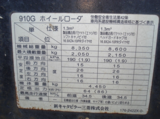 ขาย! รถตัก(ล้อยาง)นำเข้ามือสอง CAT / 910G / AKR00809 / 7,416ชม / ปี2001 / รถสต๊อคอยู่ที่ญี่ปุ่น