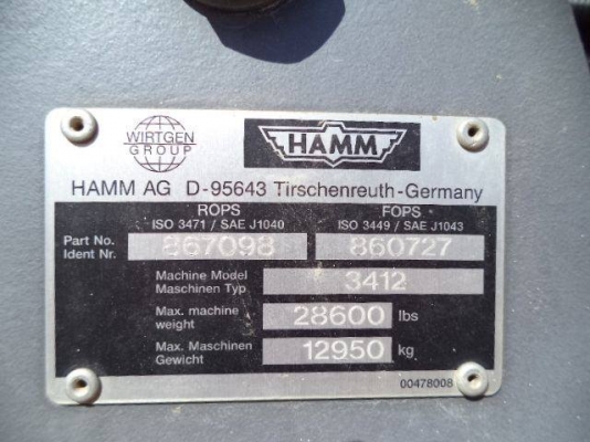 ขาย! รถบด(สั่นสะเทือน)มือสองนำเข้าจาก HAMM รุ่น 3412 / H1601221 / ปี2007 / 2,802ชม./ 10ตัน / รถสต๊อคอยู่ที่อเมริกา