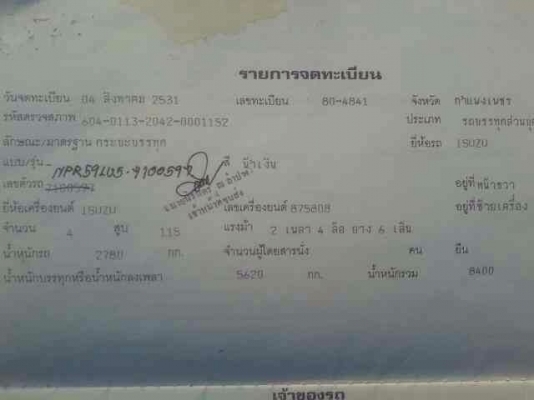 ขายหกล้อ Isuzu NPR59LU5 เครื่อง 4BD1-115 แรง รถห้าง ปี 31 กระบะคาร์โก้ 4.5 เมตร ทะเบียนพร้อม