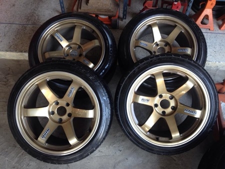 เม็กTE37ขอบ18 หน้า9.5 หลัง10 5รู114 สีชา งานRota พร้อมยาง