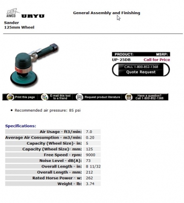 ขายเครื่องขัด uryuรุ่น up-25db  125mm แบบใช้ลม